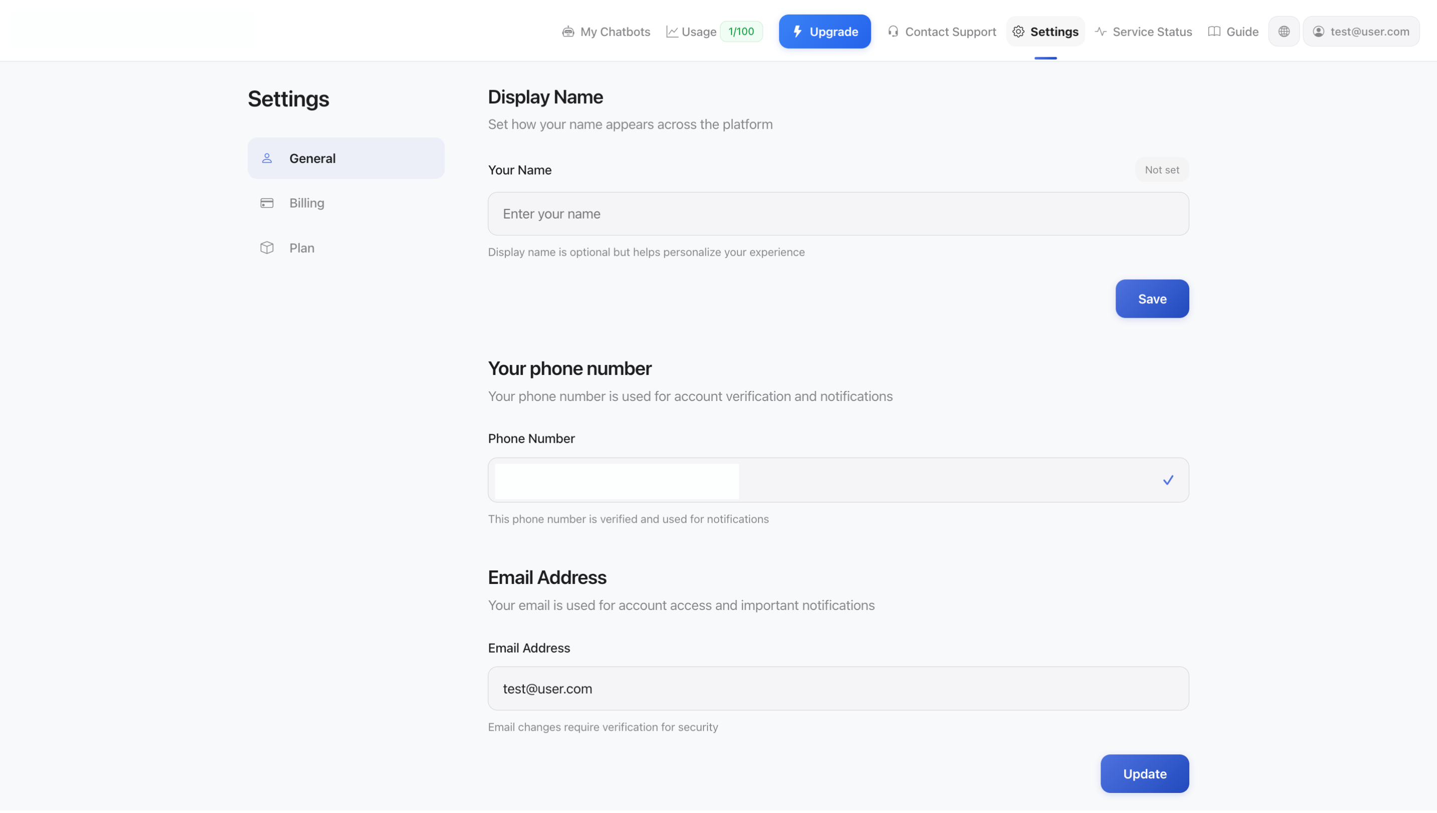 Nastavení účtu - Obecné
